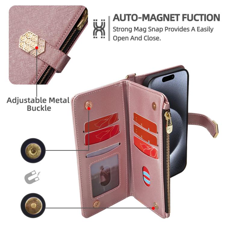 For iPhone 16 Pro Max Crossbody Handle Cross Texture Leather Phone Case