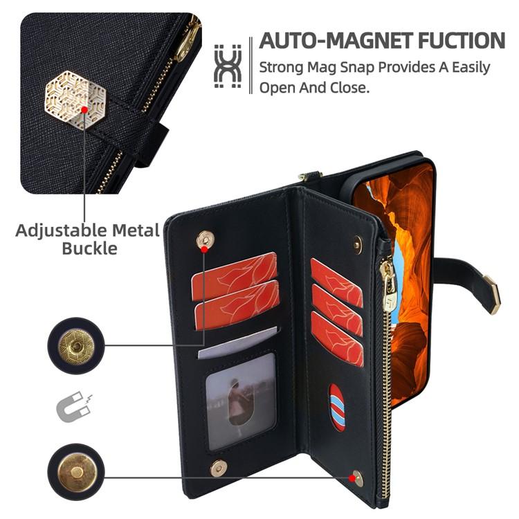 For iPhone 17 Pro Max Crossbody Handle Cross Texture Leather Phone Case