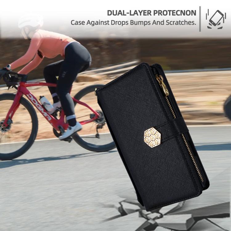 For iPhone 17 Pro Max Crossbody Handle Cross Texture Leather Phone Case