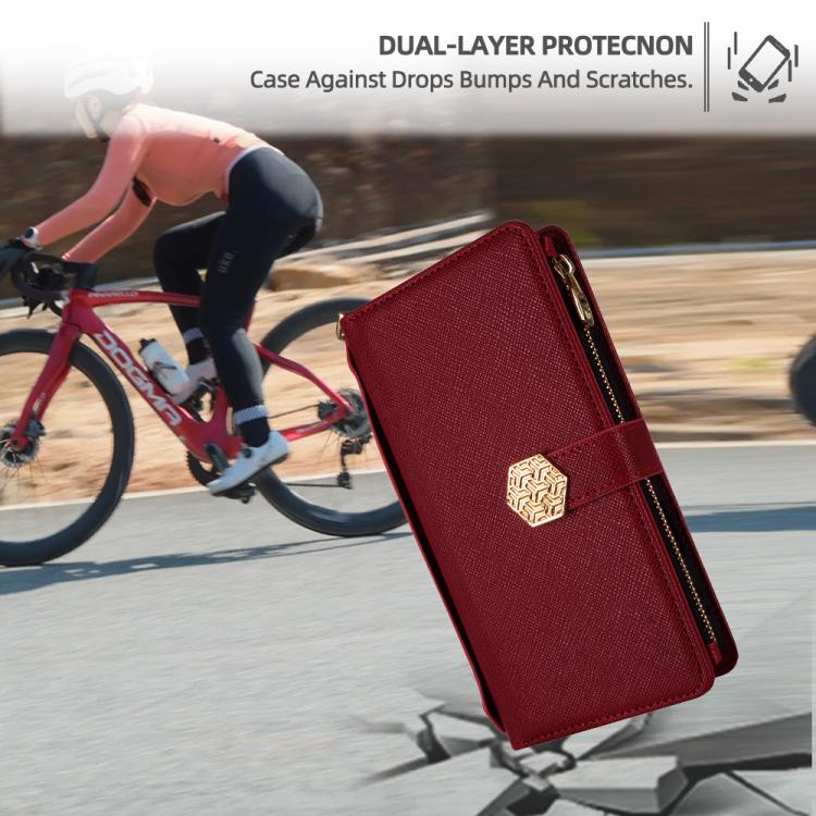 For iPhone 17 Pro Max Crossbody Handle Cross Texture Leather Phone Case