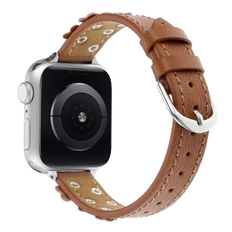 For Apple Watch 42mm / 41mm / 40mm / 38mm Kalebol Studded Flower Leather Strap