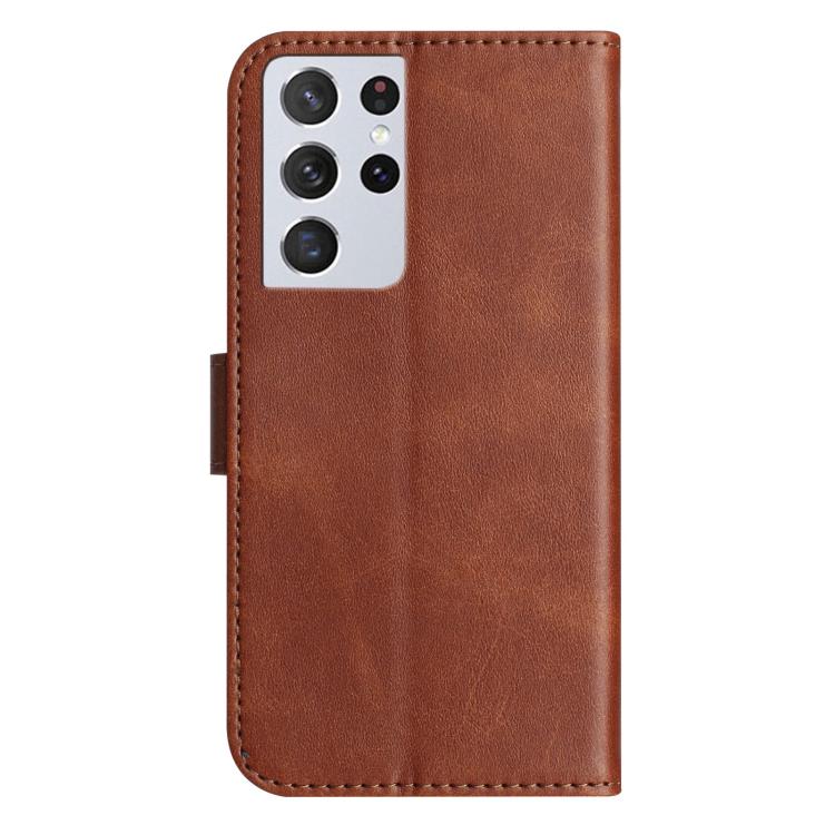 For Samsung Galaxy S21 Ultra 5G Dual-Folded S-shape Leather Phone Case