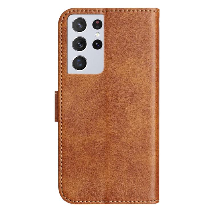 For Samsung Galaxy S21 Ultra 5G Dual-Folded S-shape Leather Phone Case