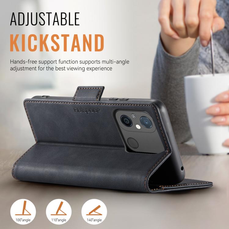 For Redmi 11A / 12C AutSpace A11 Side Buckle MagSafe Magnetic RFID Phone Leather Case