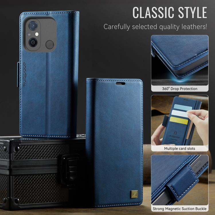 For Redmi 11A / 12C AutSpace A11 Side Buckle MagSafe Magnetic RFID Phone Leather Case