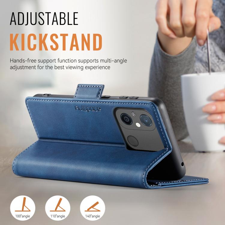 For Redmi 11A / 12C AutSpace A11 Side Buckle MagSafe Magnetic RFID Phone Leather Case