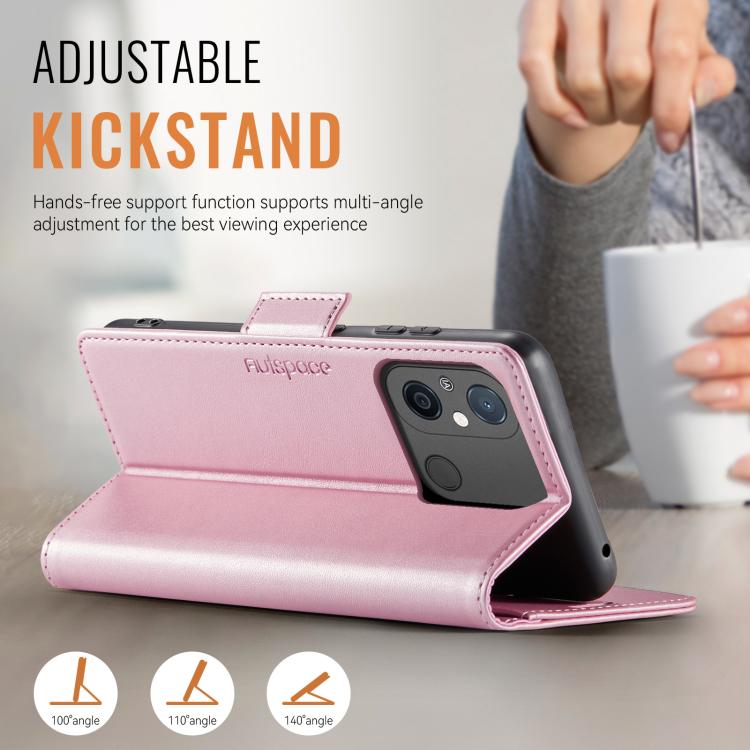 For Redmi 11A / 12C AutSpace A11 Side Buckle MagSafe Magnetic RFID Phone Leather Case