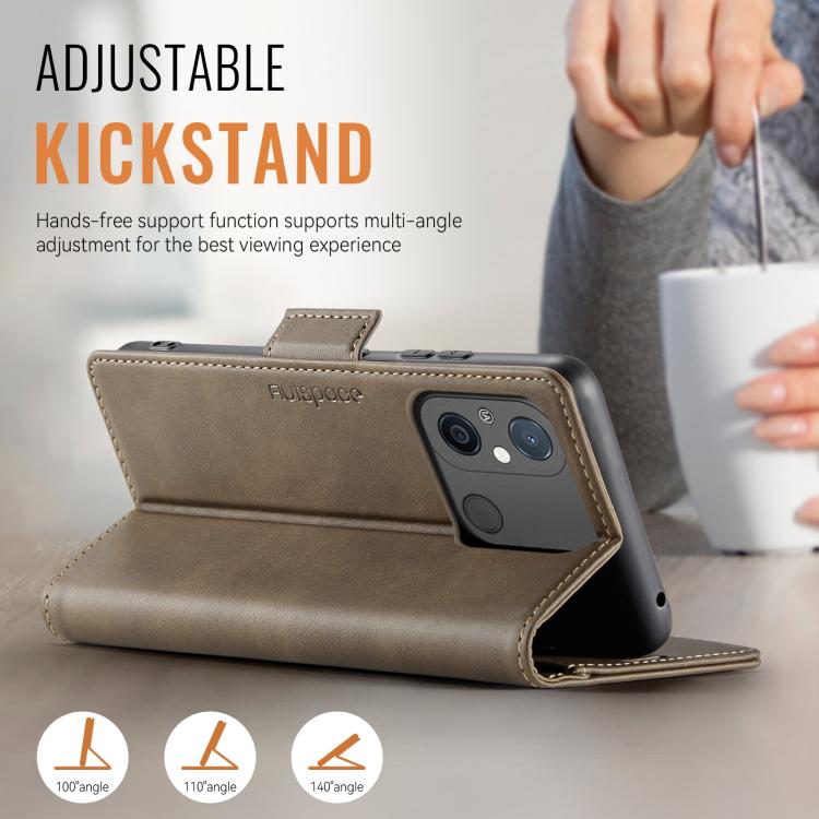For Redmi 11A / 12C AutSpace A11 Side Buckle MagSafe Magnetic RFID Phone Leather Case