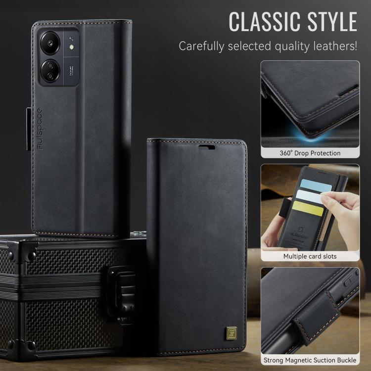 For Redmi 13C AutSpace A11 Side Buckle MagSafe Magnetic RFID Phone Leather Case