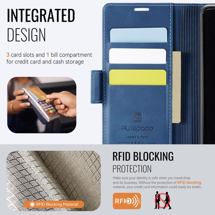 For Redmi 13C AutSpace A11 Side Buckle MagSafe Magnetic RFID Phone Leather Case