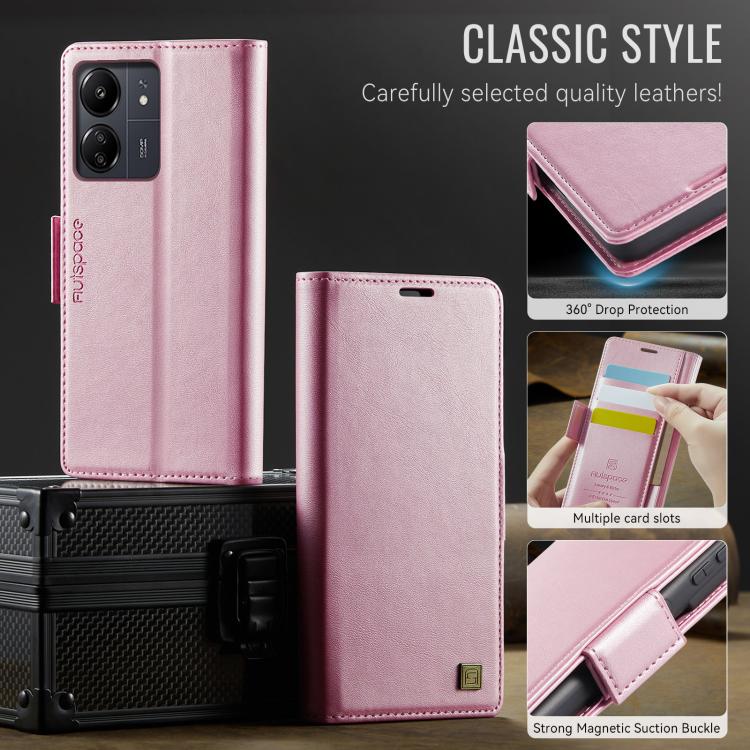 For Redmi 13C AutSpace A11 Side Buckle MagSafe Magnetic RFID Phone Leather Case