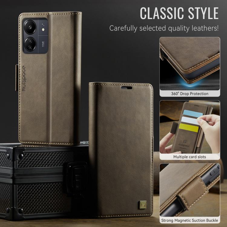 For Redmi 13C AutSpace A11 Side Buckle MagSafe Magnetic RFID Phone Leather Case