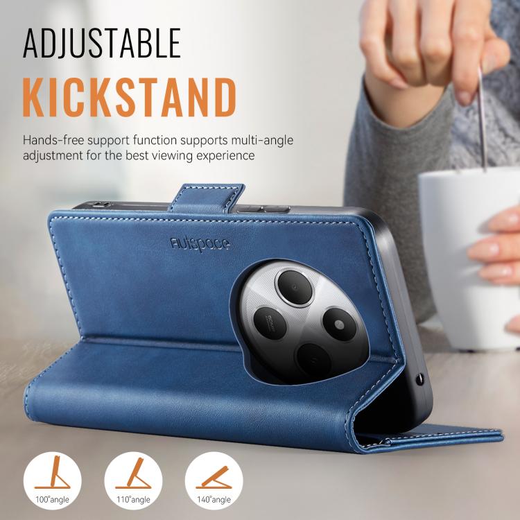 For Redmi 14C 5G AutSpace A11 Side Buckle MagSafe Magnetic RFID Phone Leather Case