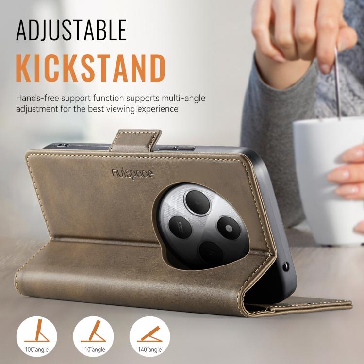 For Redmi 14C 5G AutSpace A11 Side Buckle MagSafe Magnetic RFID Phone Leather Case