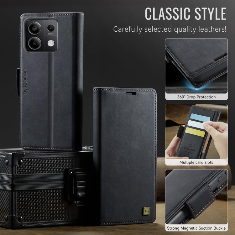 For Redmi Note 13 5G AutSpace A11 Side Buckle MagSafe Magnetic RFID Phone Leather Case