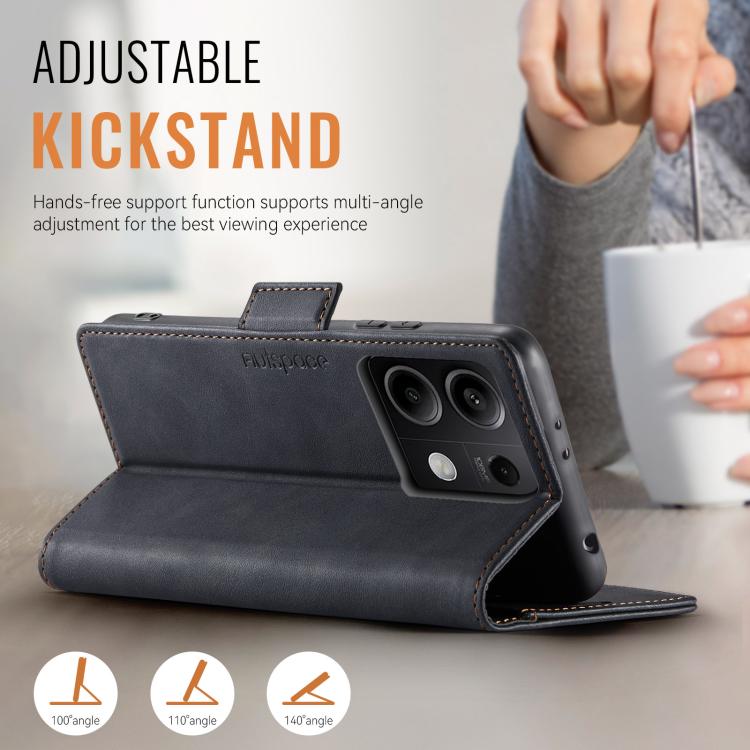 For Redmi Note 13 5G AutSpace A11 Side Buckle MagSafe Magnetic RFID Phone Leather Case