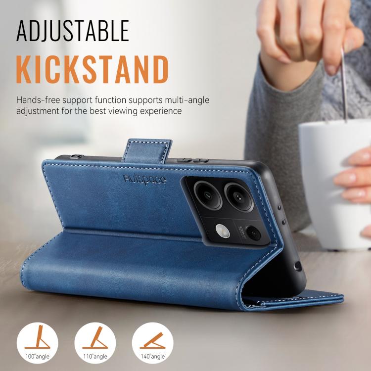 For Redmi Note 13 5G AutSpace A11 Side Buckle MagSafe Magnetic RFID Phone Leather Case