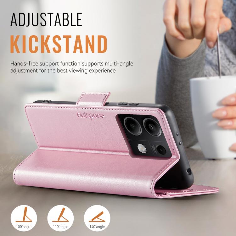 For Redmi Note 13 5G AutSpace A11 Side Buckle MagSafe Magnetic RFID Phone Leather Case