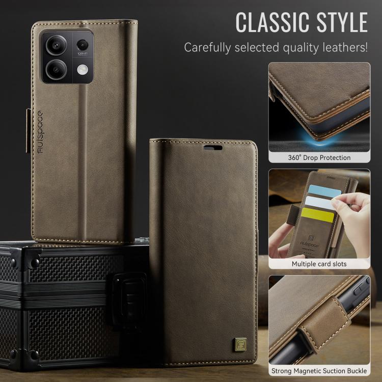 For Redmi Note 13 5G AutSpace A11 Side Buckle MagSafe Magnetic RFID Phone Leather Case