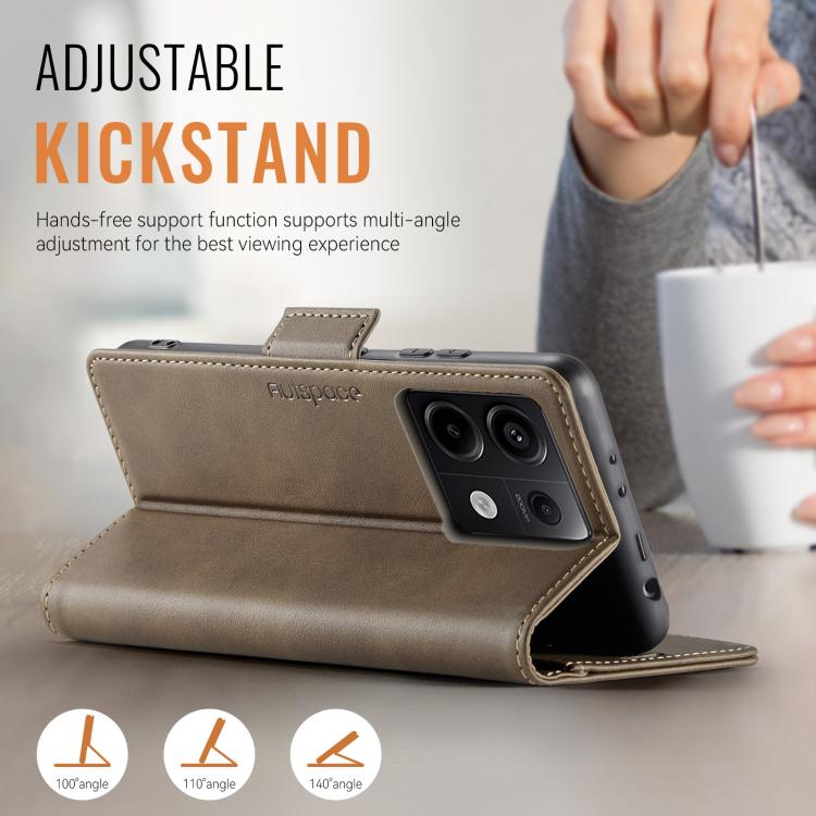 For Redmi Note 13 Pro 5G AutSpace A11 Side Buckle MagSafe Magnetic RFID Phone Leather Case