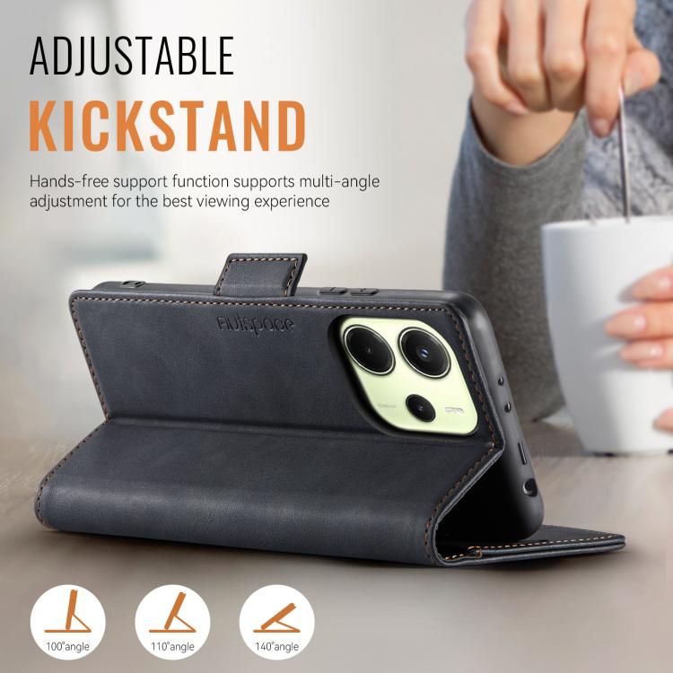 For Redmi Note 14 4G 164.84mm AutSpace A11 Side Buckle MagSafe Magnetic RFID Phone Leather Case