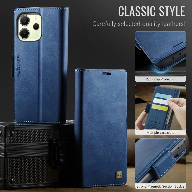 For Redmi Note 14 4G 164.84mm AutSpace A11 Side Buckle MagSafe Magnetic RFID Phone Leather Case