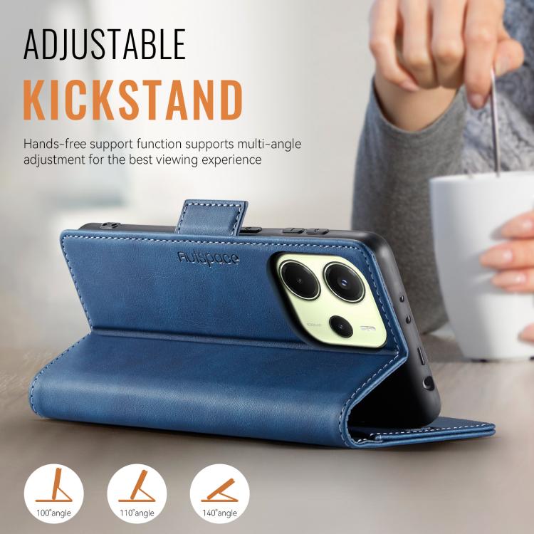 For Redmi Note 14 4G 164.84mm AutSpace A11 Side Buckle MagSafe Magnetic RFID Phone Leather Case
