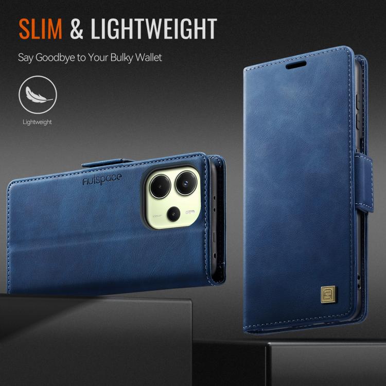 For Redmi Note 14 4G 164.84mm AutSpace A11 Side Buckle MagSafe Magnetic RFID Phone Leather Case