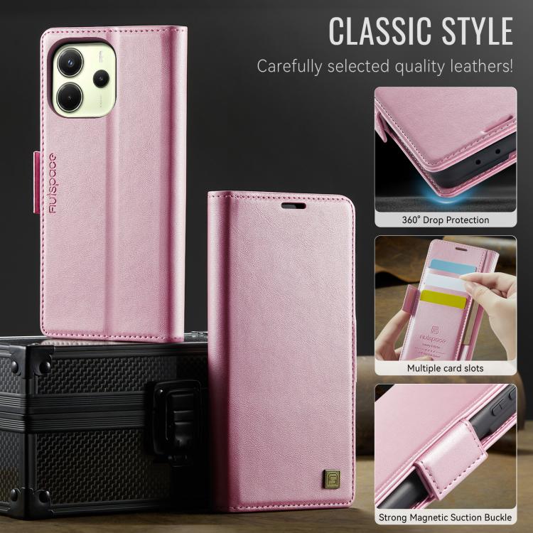 For Redmi Note 14 4G 164.84mm AutSpace A11 Side Buckle MagSafe Magnetic RFID Phone Leather Case