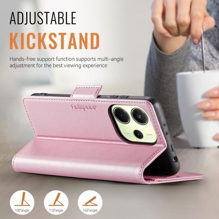 For Redmi Note 14 4G 164.84mm AutSpace A11 Side Buckle MagSafe Magnetic RFID Phone Leather Case