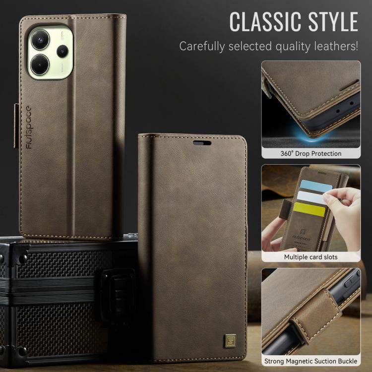 For Redmi Note 14 4G 164.84mm AutSpace A11 Side Buckle MagSafe Magnetic RFID Phone Leather Case