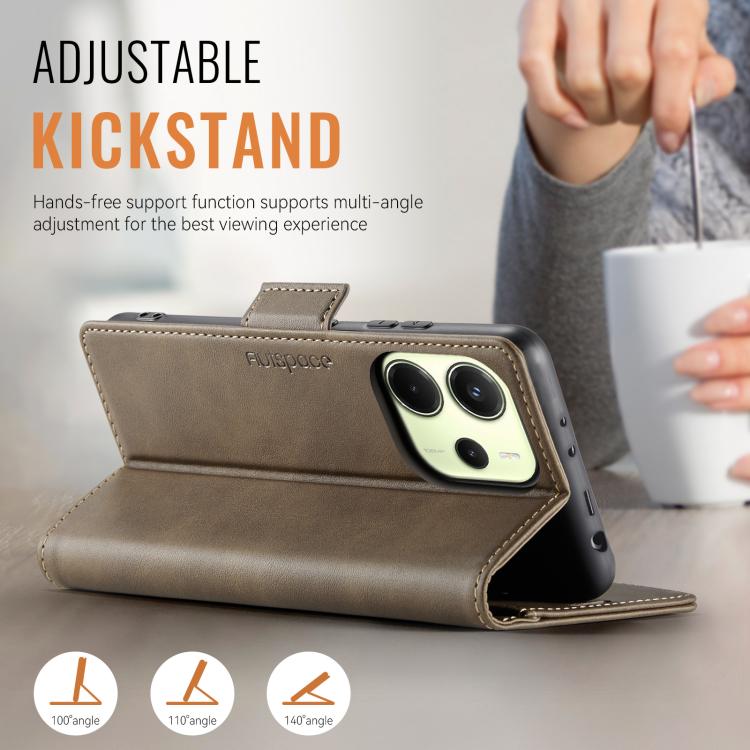 For Redmi Note 14 4G 164.84mm AutSpace A11 Side Buckle MagSafe Magnetic RFID Phone Leather Case