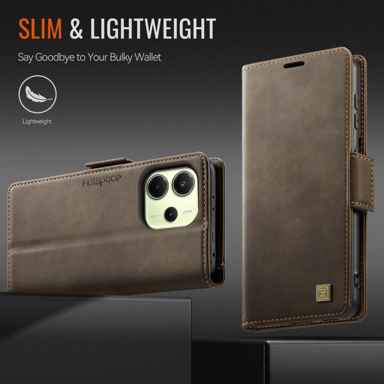 For Redmi Note 14 4G 164.84mm AutSpace A11 Side Buckle MagSafe Magnetic RFID Phone Leather Case
