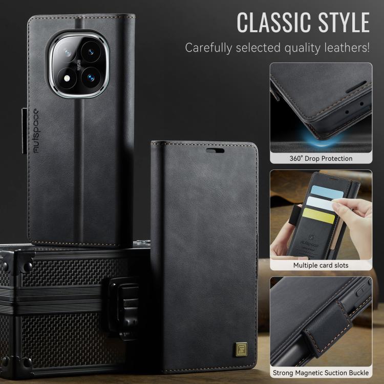 For Redmi Note 14 Pro 4G AutSpace A11 Side Buckle MagSafe Magnetic RFID Phone Leather Case