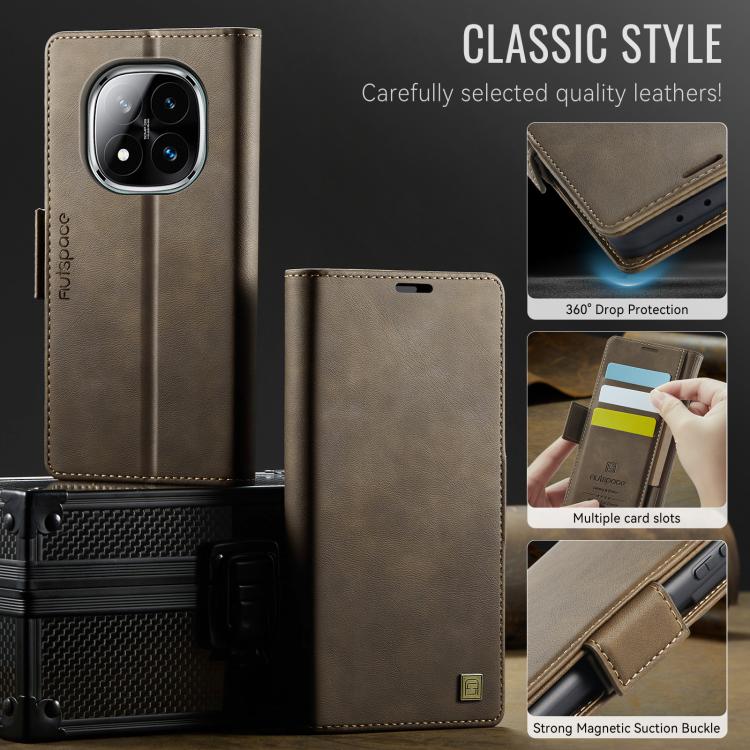 For Redmi Note 14 Pro 4G AutSpace A11 Side Buckle MagSafe Magnetic RFID Phone Leather Case