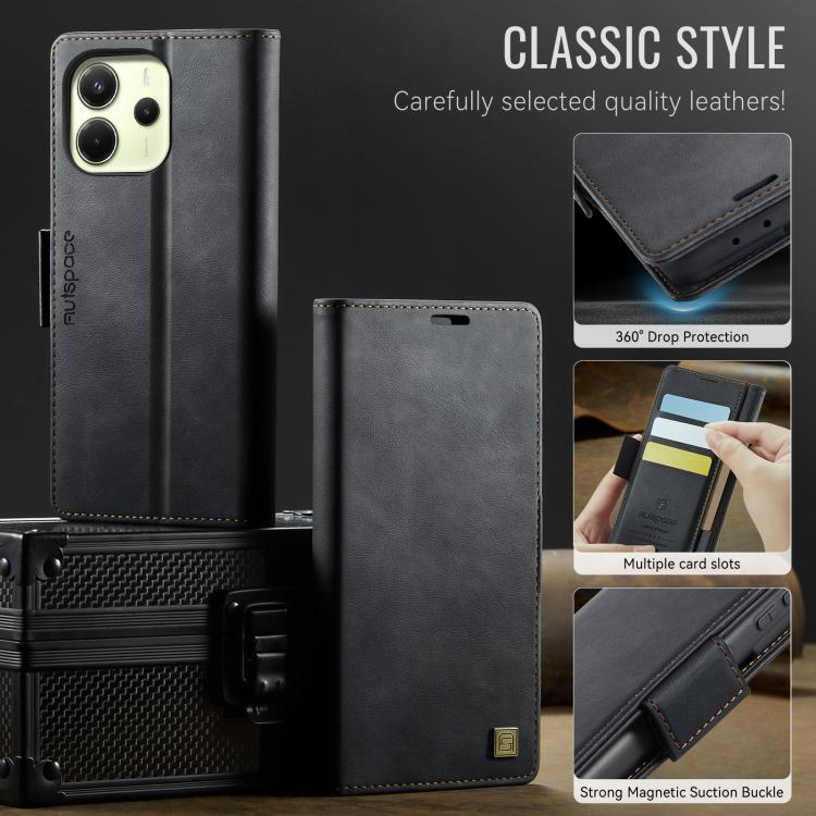 For Redmi Note 14 4G 163.25mm AutSpace A11 Side Buckle MagSafe Magnetic RFID Phone Leather Case