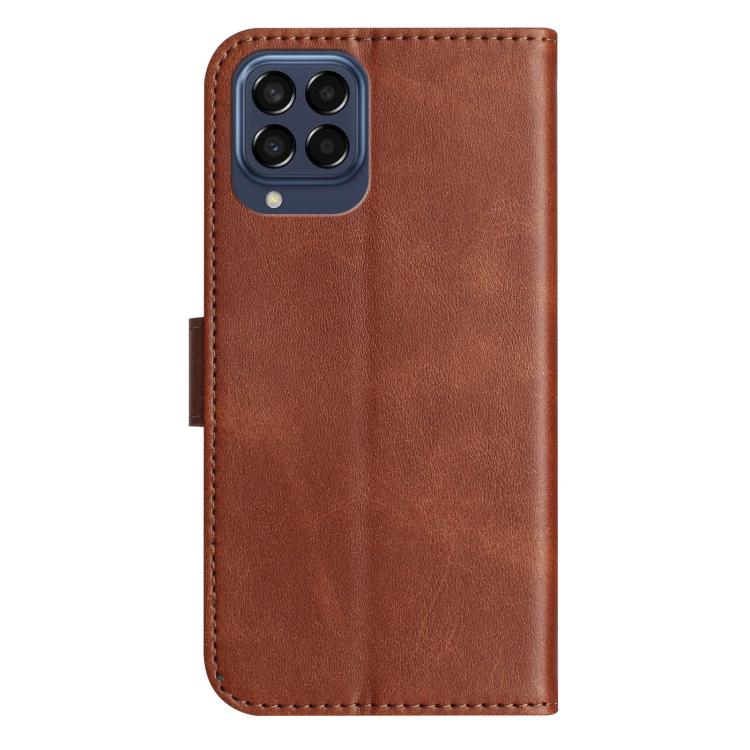 For Samsung Galaxy M33 Dual-Folded S-shape Leather Phone Case