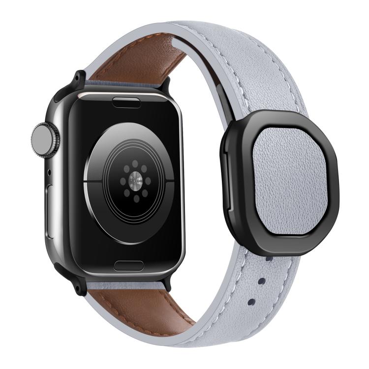 For Apple Watch 46mm / 49mm / 45mm / 44mm Kalebol Magnetic Fold Genuine Buckle Leather Watch Band