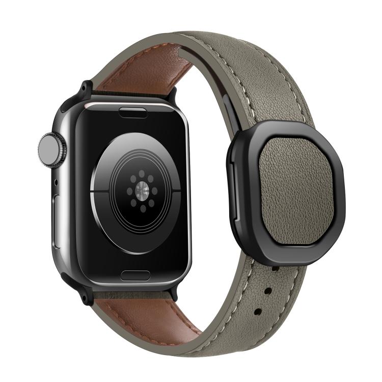 For Apple Watch 46mm / 49mm / 45mm / 44mm Kalebol Magnetic Fold Genuine Buckle Leather Watch Band