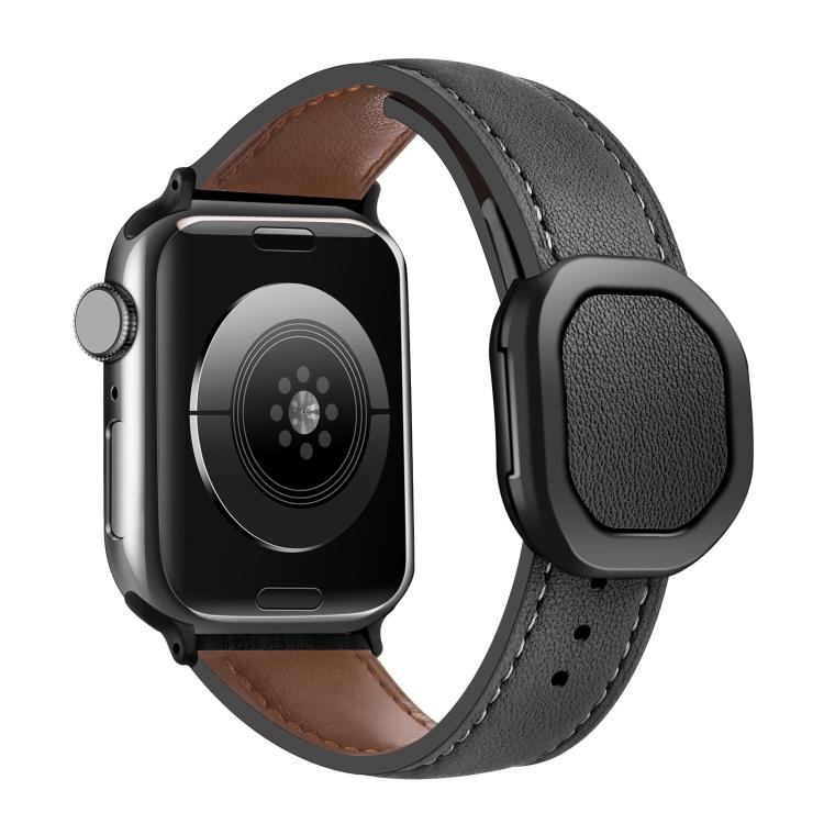 For Apple Watch 46mm / 49mm / 45mm / 44mm Kalebol Magnetic Fold Genuine Buckle Leather Watch Band