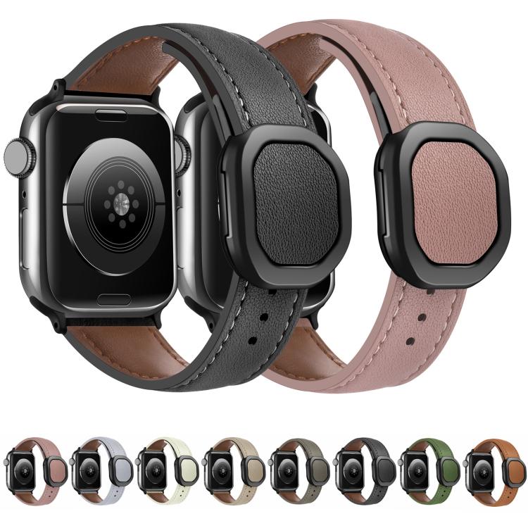 For Apple Watch 46mm / 49mm / 45mm / 44mm Kalebol Magnetic Fold Genuine Buckle Leather Watch Band