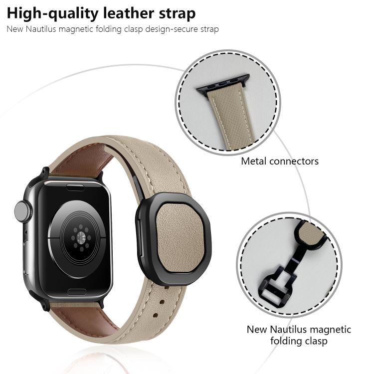 For Apple Watch 42mm / 41mm / 40mm / 38mm Kalebol Magnetic Fold Genuine Buckle Leather Watch Band