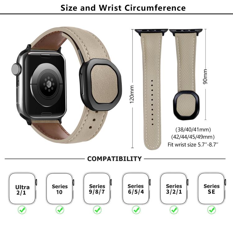 For Apple Watch 42mm / 41mm / 40mm / 38mm Kalebol Magnetic Fold Genuine Buckle Leather Watch Band