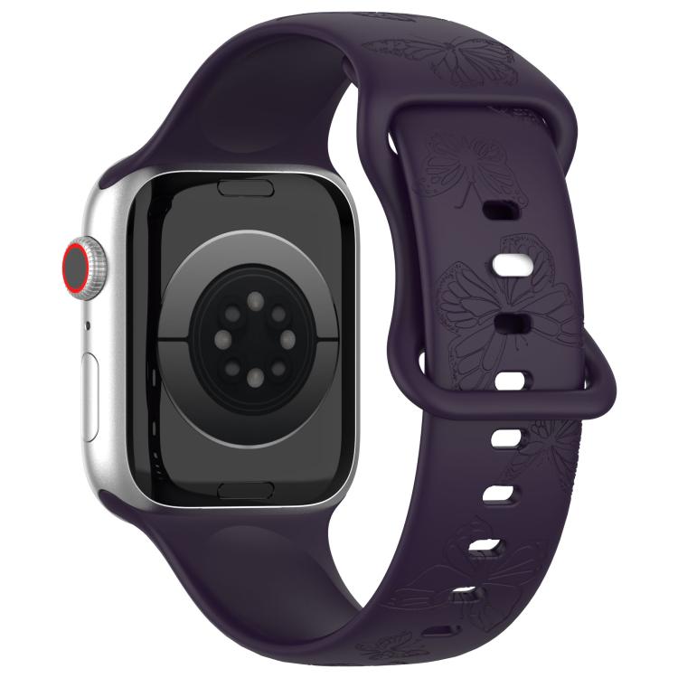 For Apple Watch 42mm / 41mm / 40mm / 38mm Kalebol 8-shaped Buckle Butterfly Embossed Silicone Watch Band
