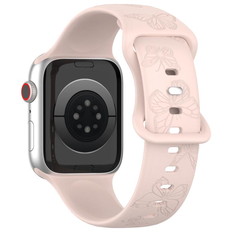 For Apple Watch 42mm / 41mm / 40mm / 38mm Kalebol 8-shaped Buckle Butterfly Embossed Silicone Watch Band