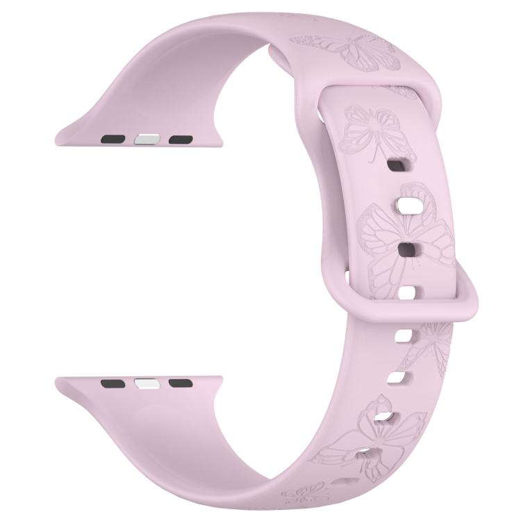 For Apple Watch 42mm / 41mm / 40mm / 38mm Kalebol 8-shaped Buckle Butterfly Embossed Silicone Watch Band