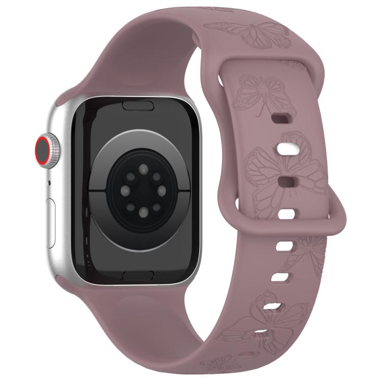 For Apple Watch 42mm / 41mm / 40mm / 38mm Kalebol 8-shaped Buckle Butterfly Embossed Silicone Watch Band
