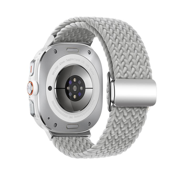 For Samsung Galaxy Watch Ultra 47mm / Ultra 2025 Kalebol Braided Loop Magnetic Silver Buckle Watch Band