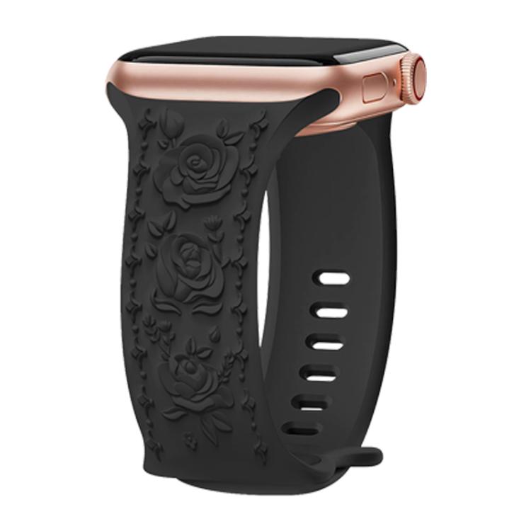 For Apple Watch 46mm / 49mm / 45mm / 44mm Kalebol 8-shaped Buckle Rose Embossed Silicone Watch Band