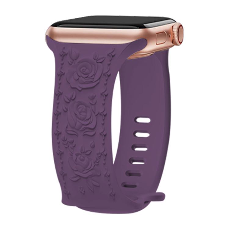 For Apple Watch 46mm / 49mm / 45mm / 44mm Kalebol 8-shaped Buckle Rose Embossed Silicone Watch Band